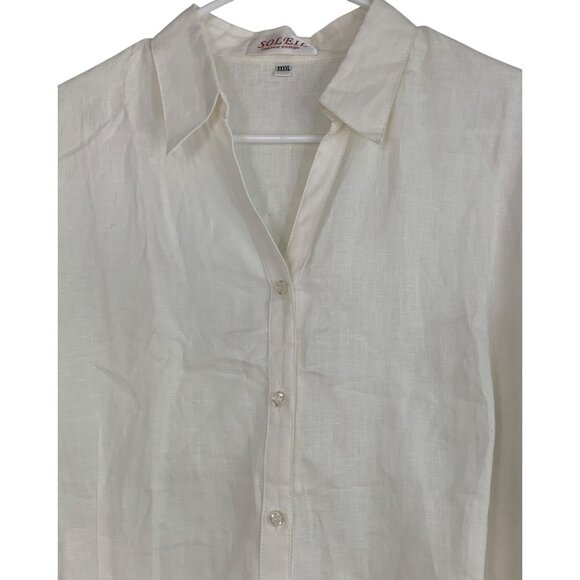 Soleil Womens Ivory Linen Blend Button Blouse 3XL RBB10449 - Picture 2 of 8